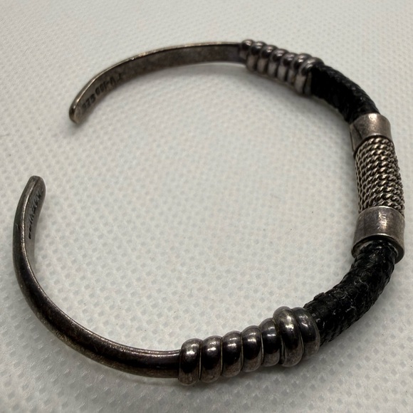 Vintage Taxco Mexico Sterling Silver Leather Cord Bracelet - Picture 4 of 6